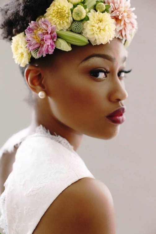 African American Natural Wedding Hairstyles with Flowers