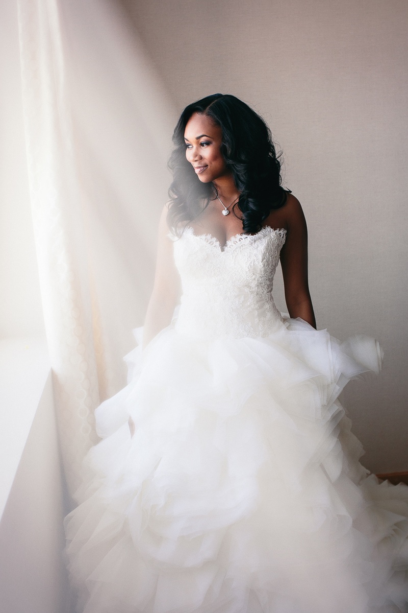 African American bride with hair down wedding hairstyle