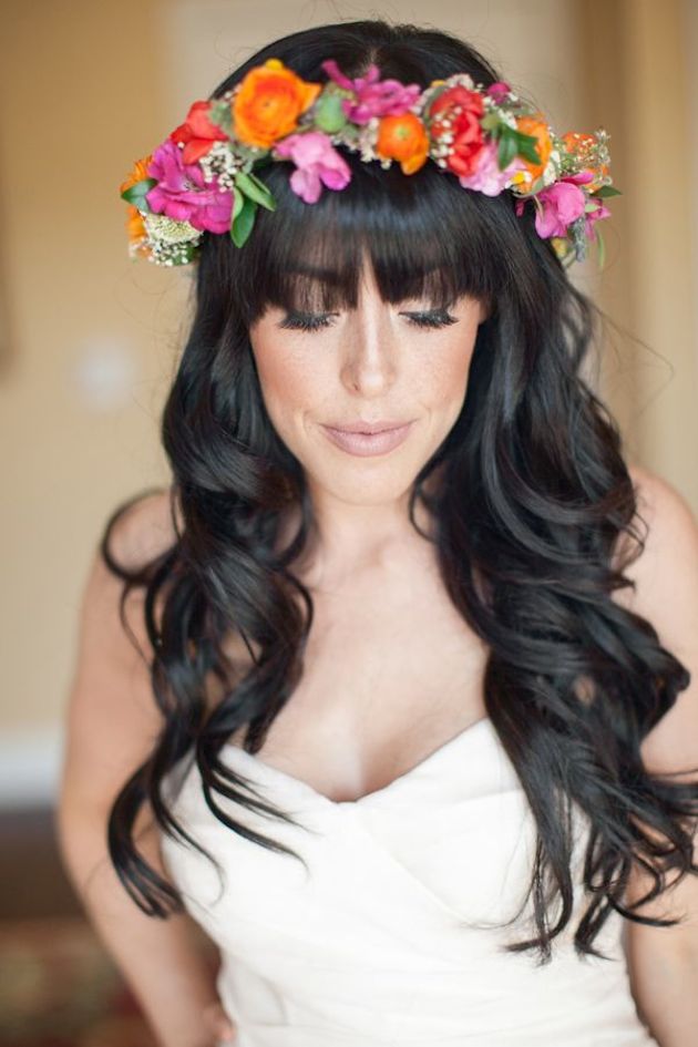 Bangs Wedding Hairstyles with Crown