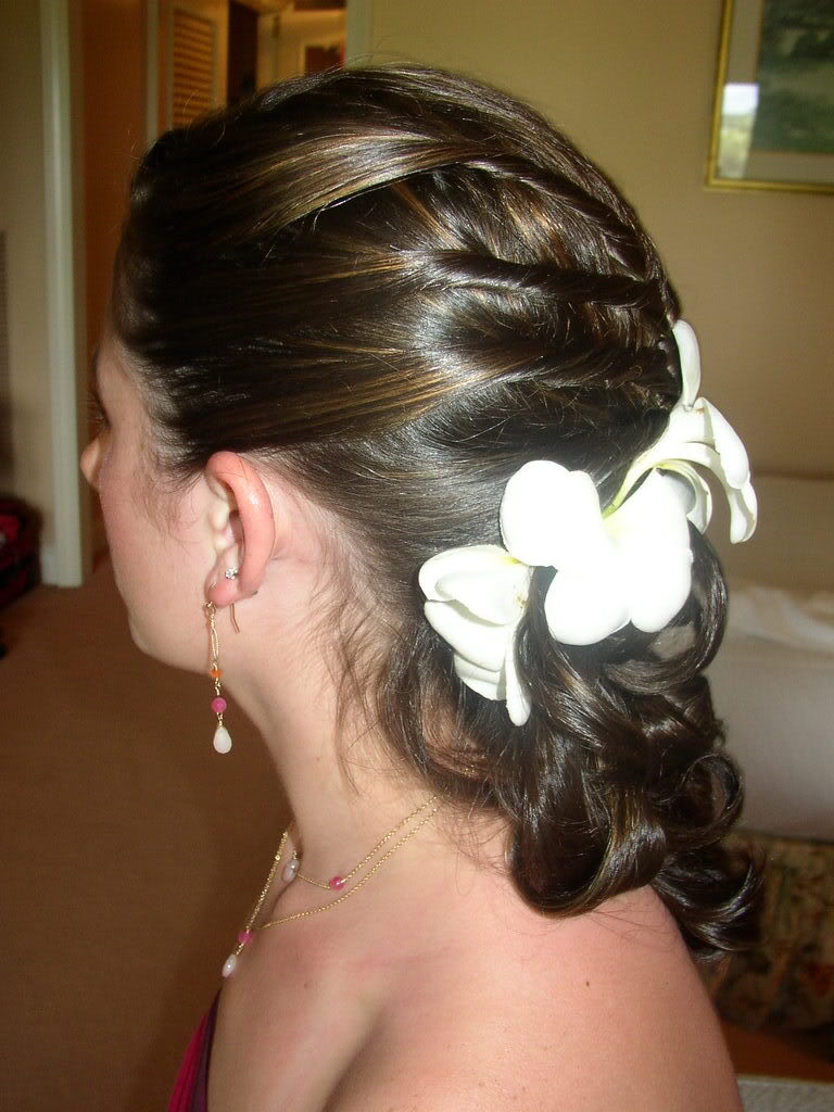 Bridesmaid hairstyle French braid with flowers