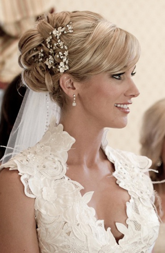 Fringe Wedding Hairstyles for Medium Hair with Veil
