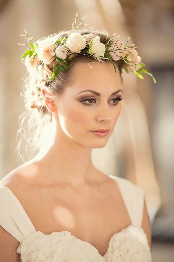 Medium length Wedding Hairstyles with flower crown