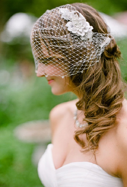 Rustic Wedding Hairstyles with Birdcage Veil