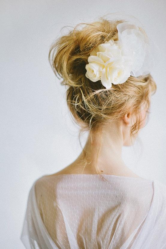 Wedding Hair Messy Updo with Flowers