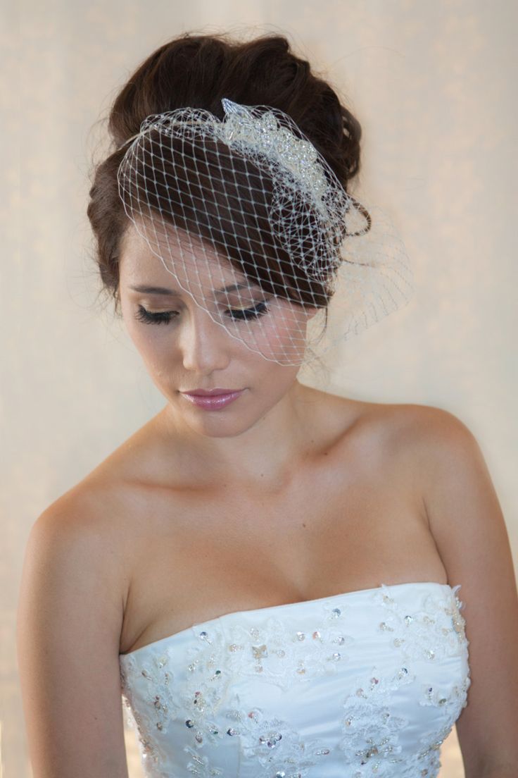 Wedding Hairstyles with Birdcage Veil Crystal rhiestone