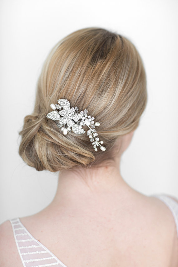 Wedding Hairstyles with Crystal and Pearl Comb