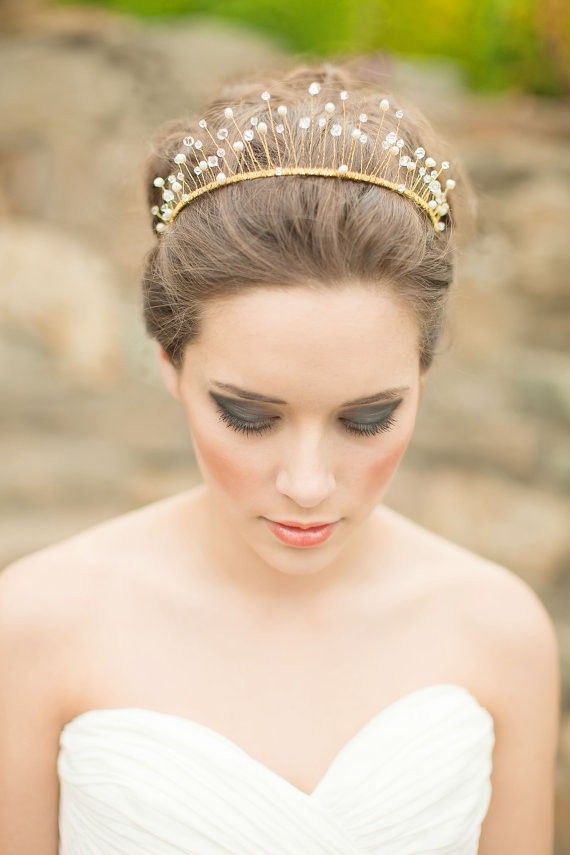 Wedding Hairstyles with Wired Crystal Tiara Bridal Crown