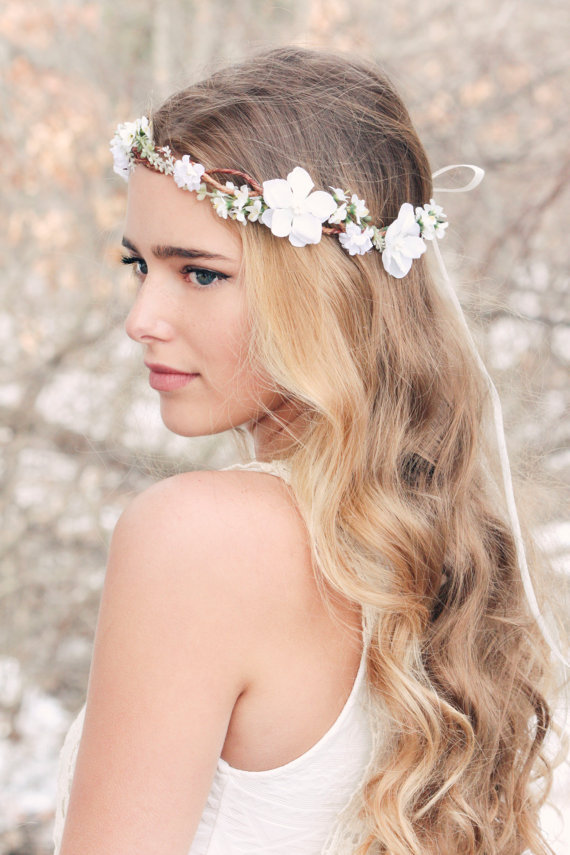 Wedding Hairstyles with cherry blossom flower crown