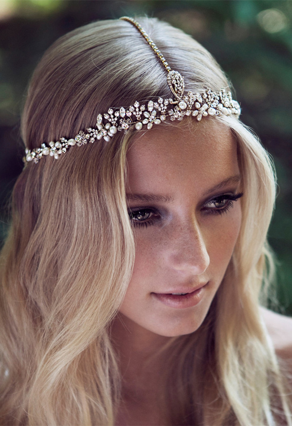 boho wedding hairstyle with romantic headpieces