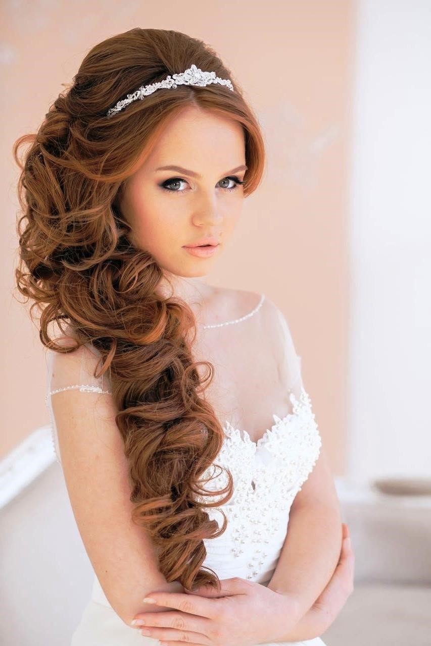 long curly wedding hairstyles with tiara