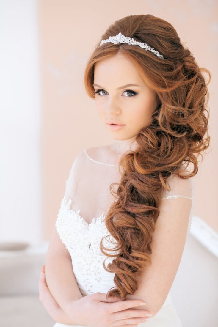 long curly wedding hairstyles with tiara