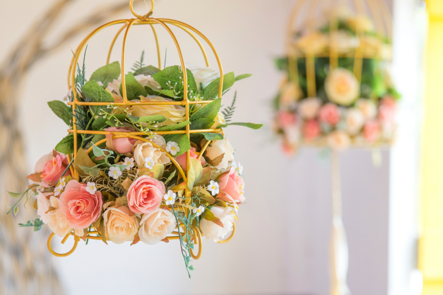 Vintage rose in hanging baskets decorative wedding