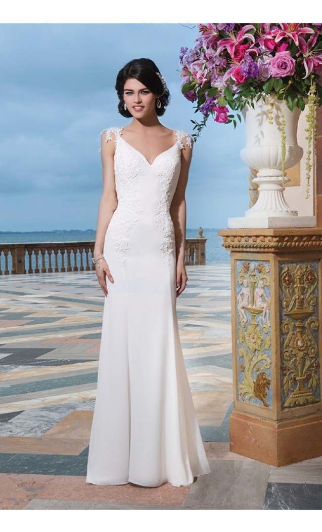 Fitted-V-Neck Wedding Dresses with Straps