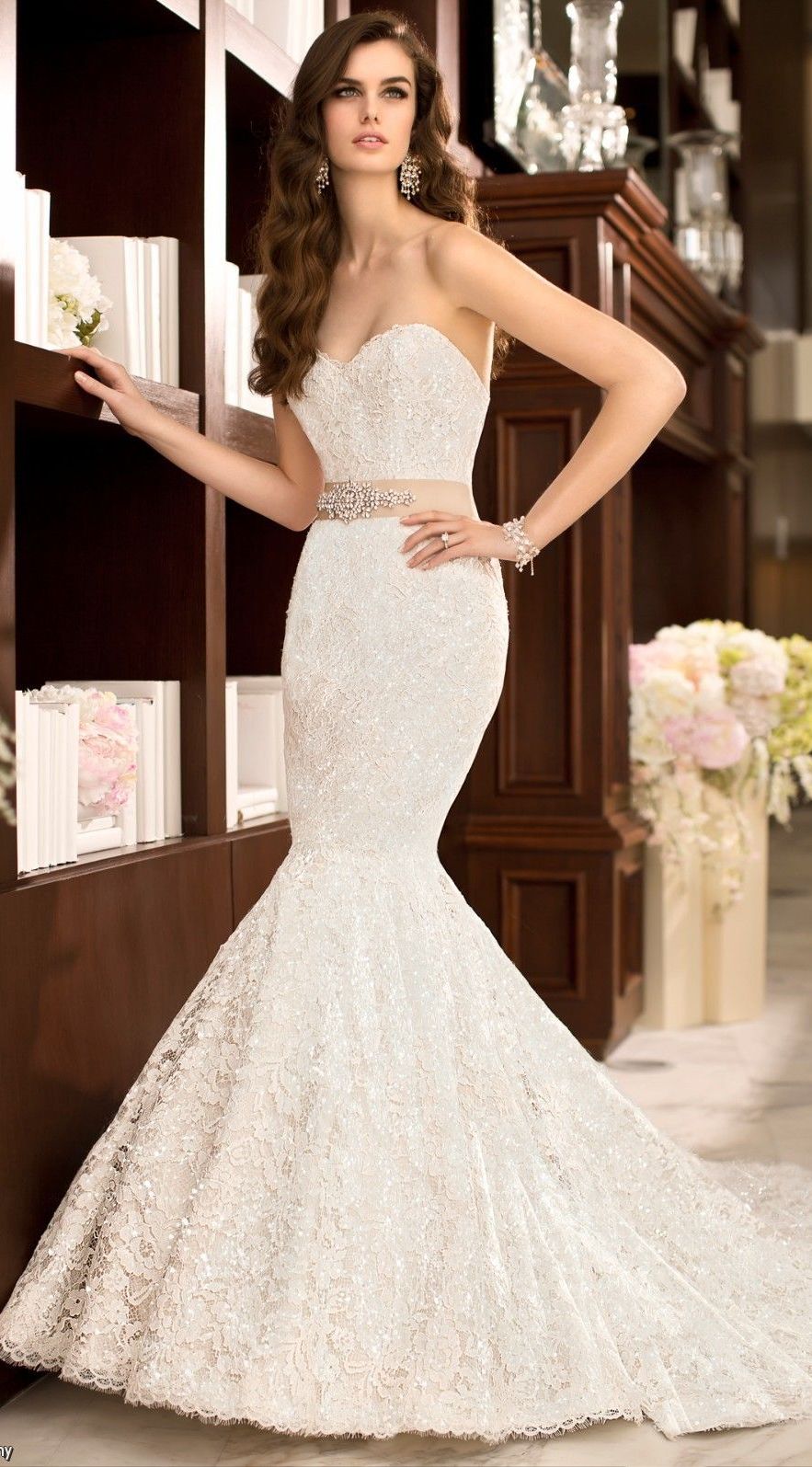 Lace Mermaid Wedding Dress with Bling