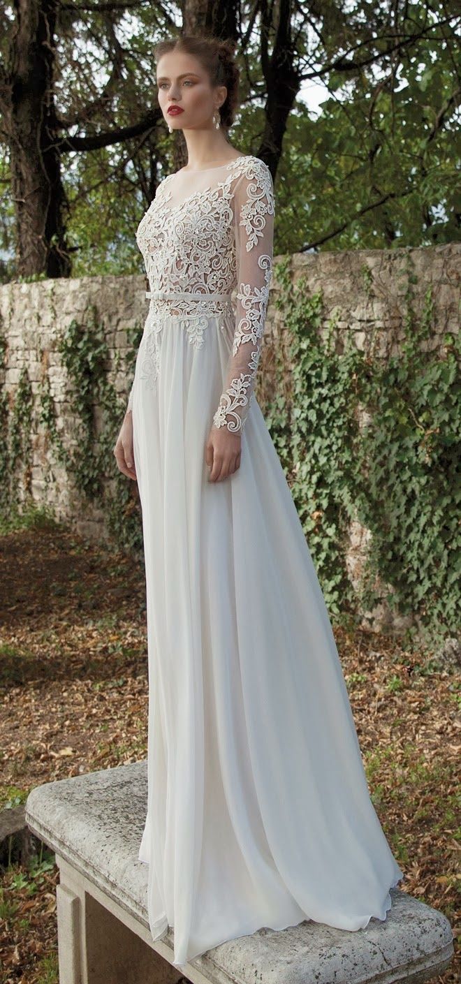 Lace and Chiffon Wedding Dresses with Sleeves