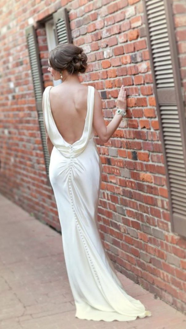 Open Back Wedding Dress Silk with Covered Buttons