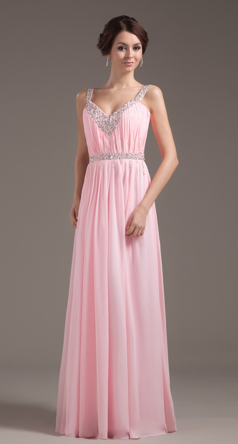Pink Chiffon Wedding Dresses with Straps