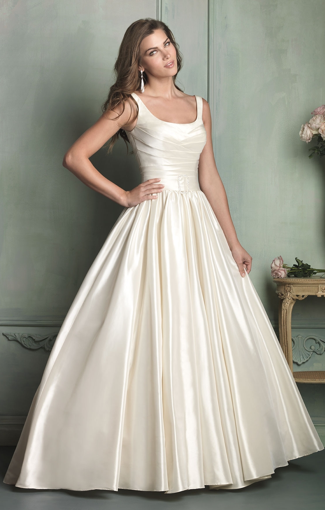 Strap Ruched Satin Bridal Dress
