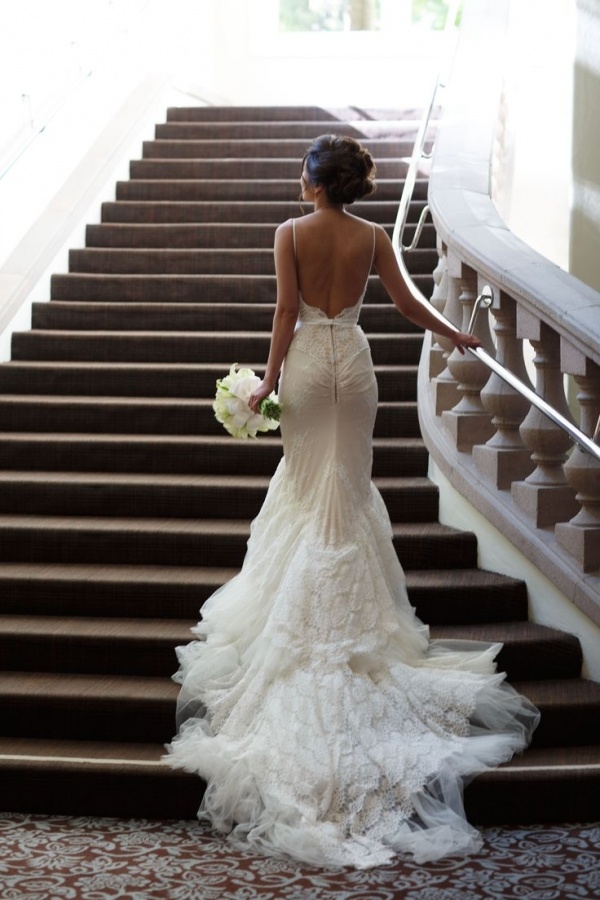 Unique backless lace wedding dress