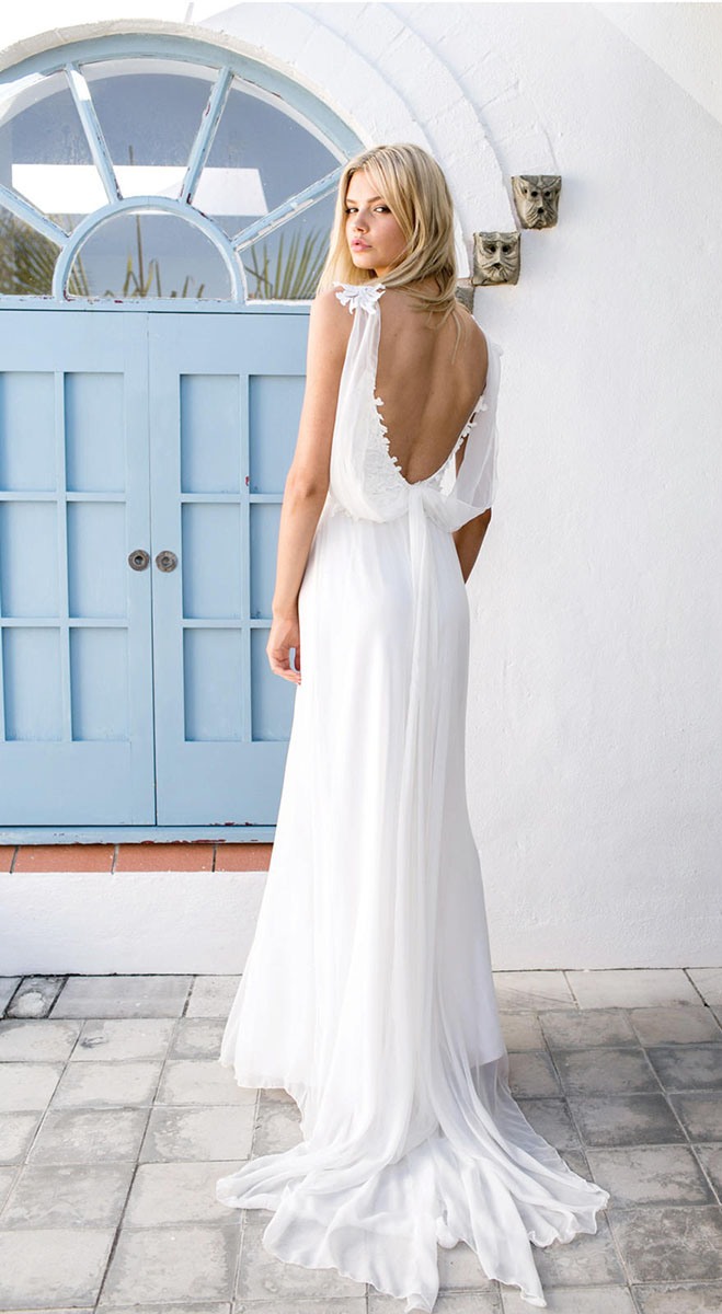 V Neck White Wedding Dresses with Straps