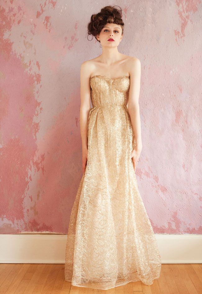 gold wedding dress strapless