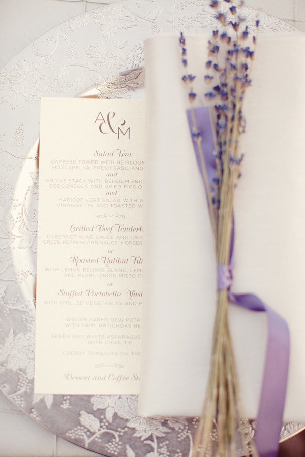 lavendar wedding menus