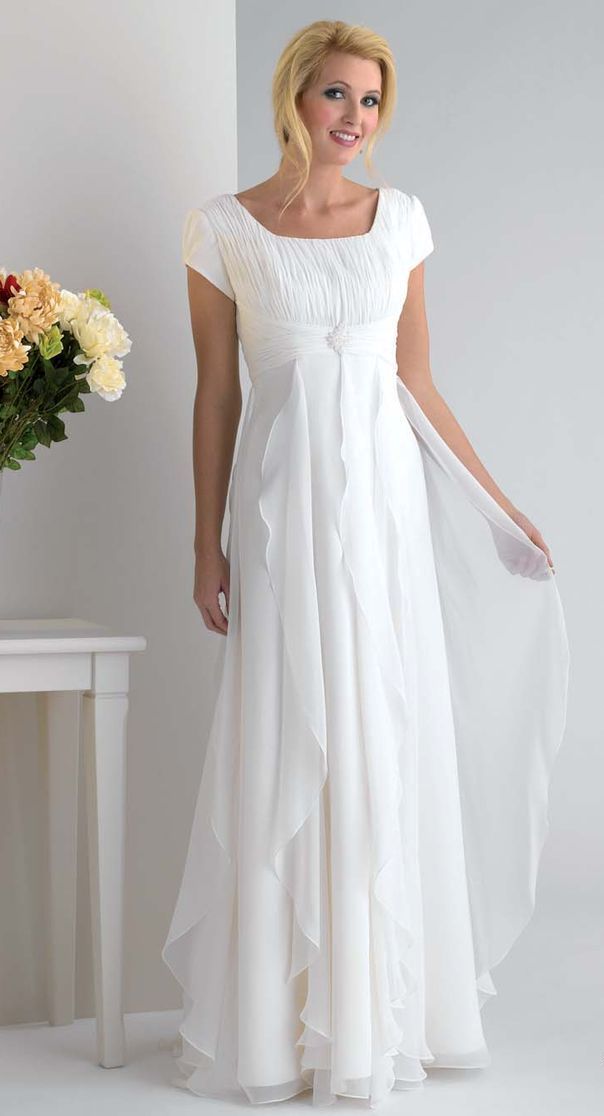 modest short sleeves Empire Wedding Dresses