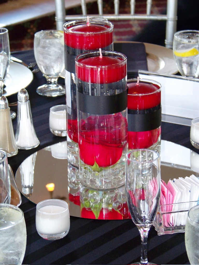 Black and Red Wedding Floating Candle Centerpiece Decorations