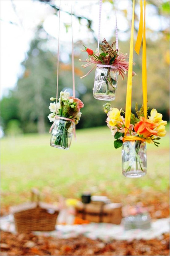 Boho Wedding Decorations with Hanging Mason Jars