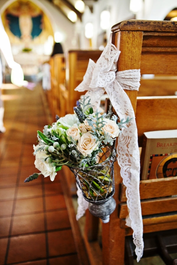 Church Pew Wedding Flower Decorations