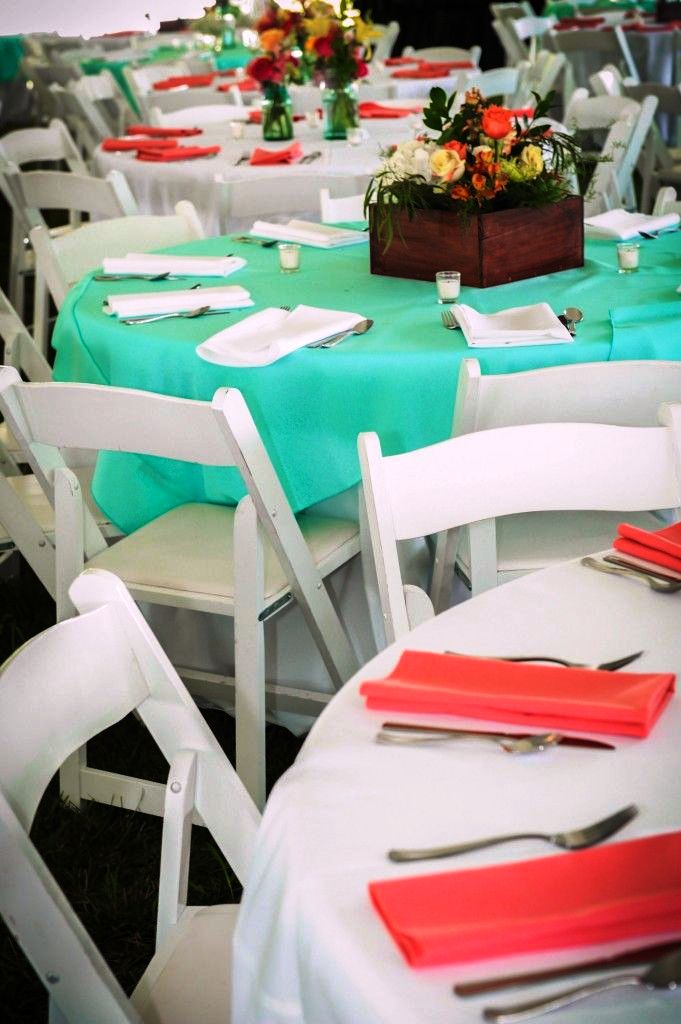 Coral and Teal Wedding Table Decorations