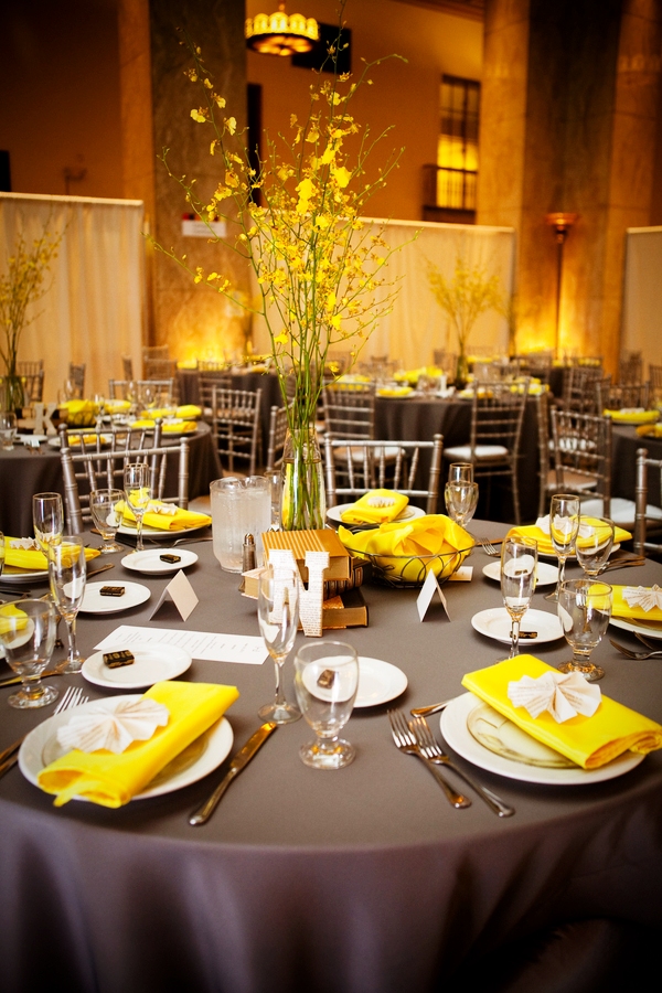Gray and Yellow Wedding Table Decorations