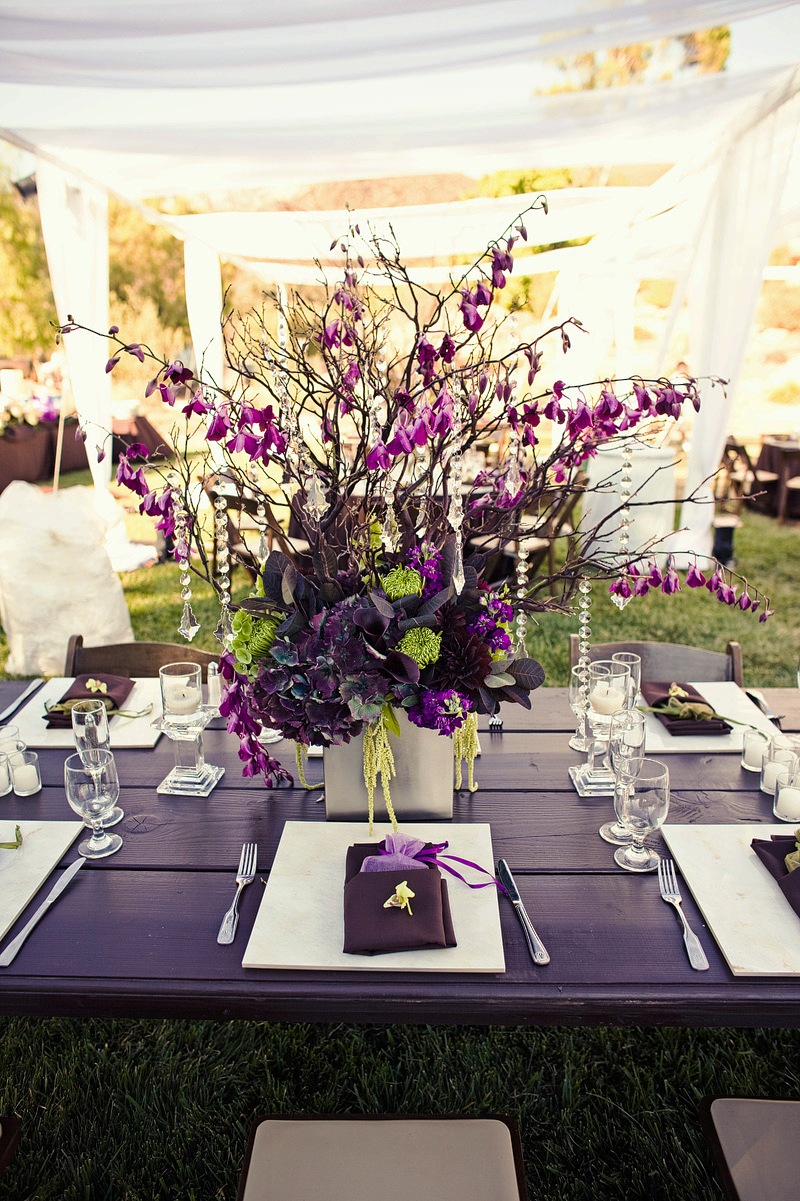 Green and Purple Wedding Table Centerpiece