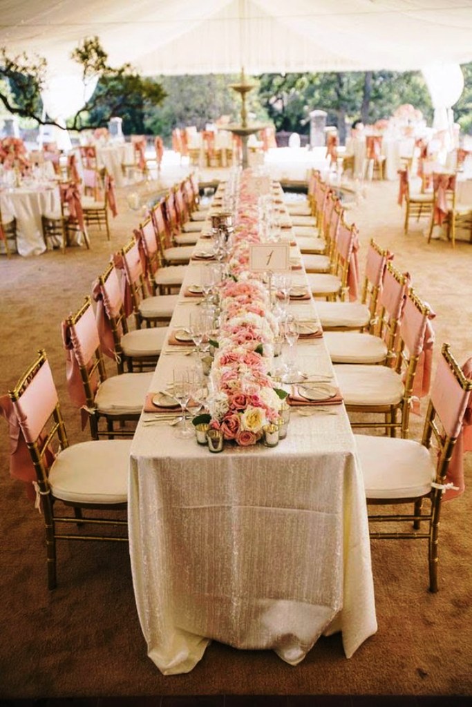 Long Blush Wedding Tables Decorations Ideas