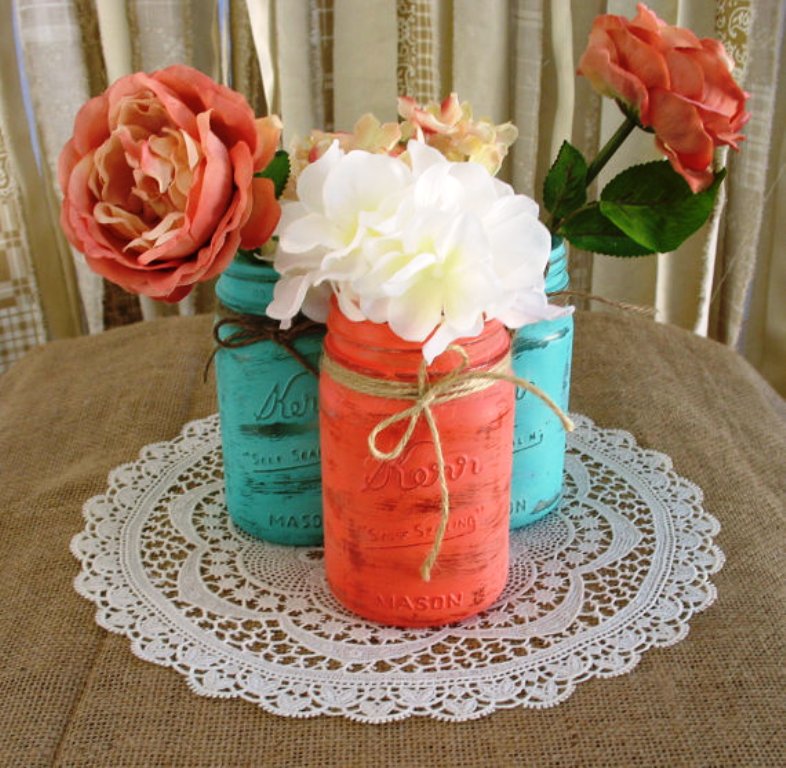 Mason Jars Coral Wedding Decorations