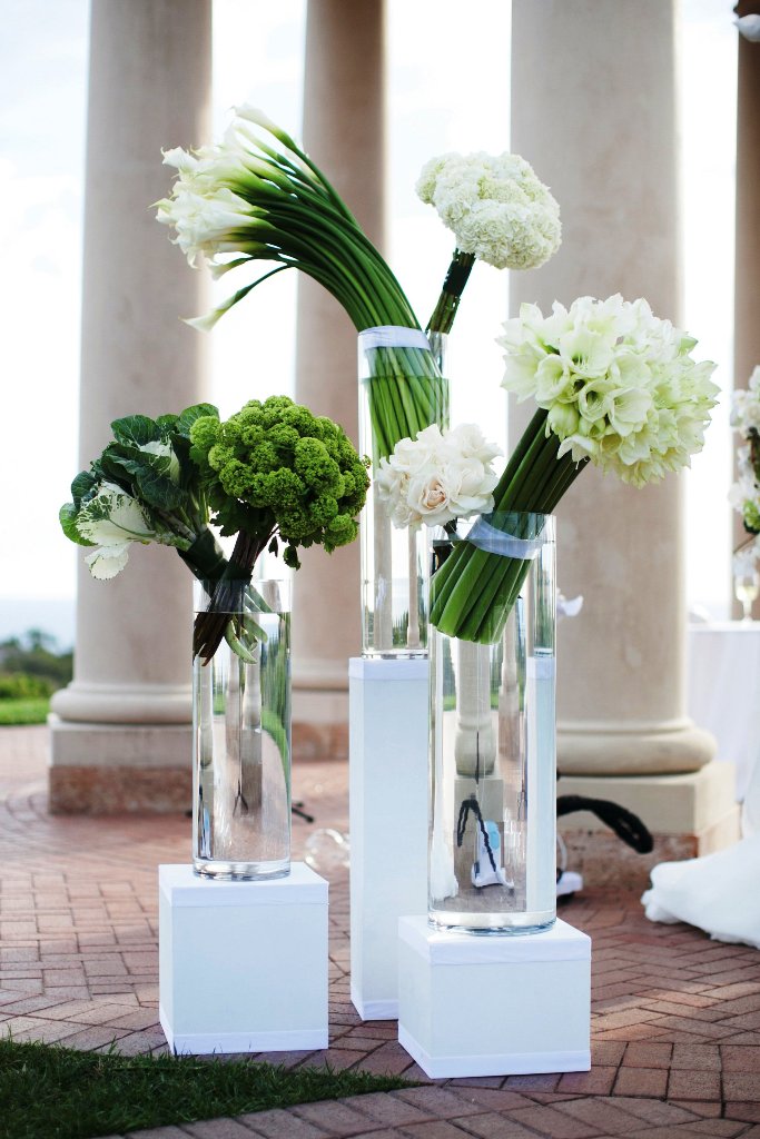 Modern Green and White Wedding Ceremony Decorations