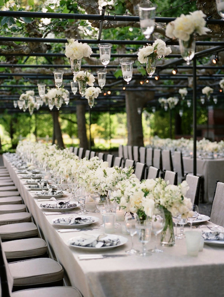 Outdoor Hanging Wedding Reception Table Decorations