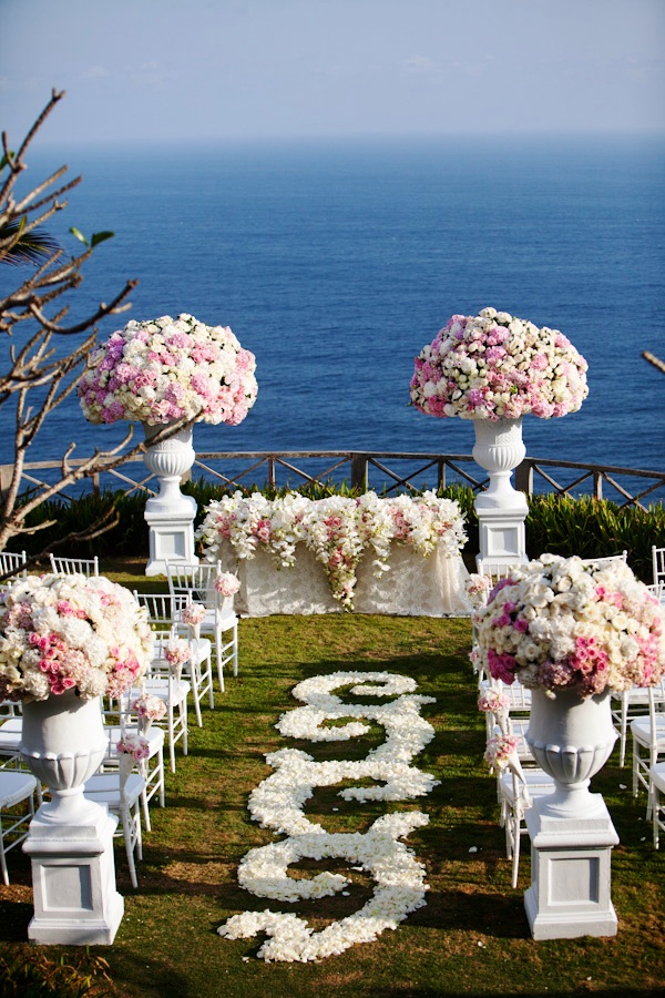 Outdoor Pink and White Wedding Ceremony Decorations