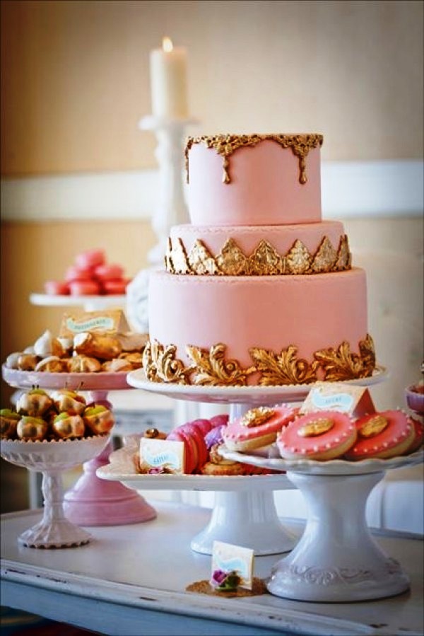 Pink and Gold Wedding Cake Table Decorations Ideas