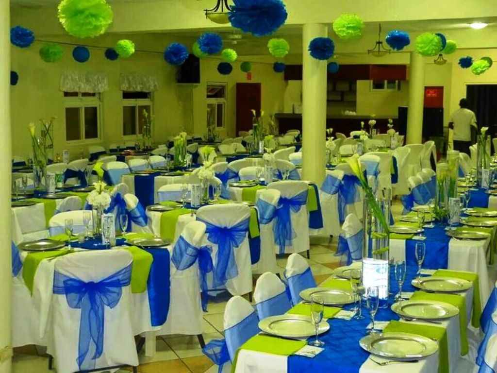 Royal blue and lime green wedding reception Decorations