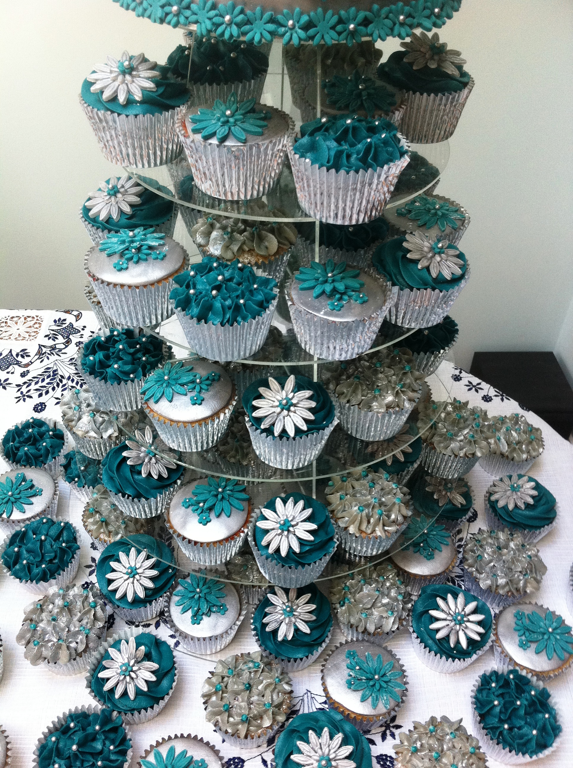 Silver and Teal Wedding Cupcakes Decorations