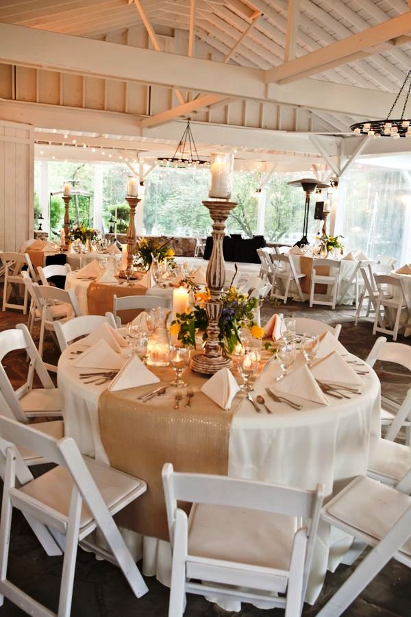 Simple Wedding Reception with Burlap Table Runners