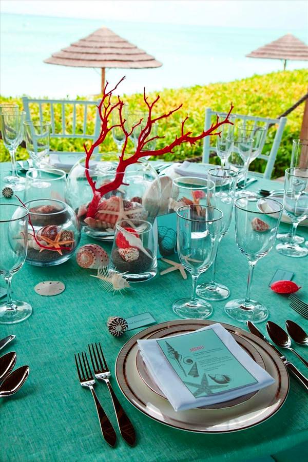 Teal Beach Wedding Table Centerpieces Decorations Ideas