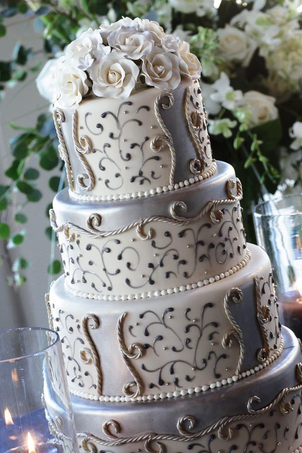 White and Silver Wedding Cake Decorations Ideas