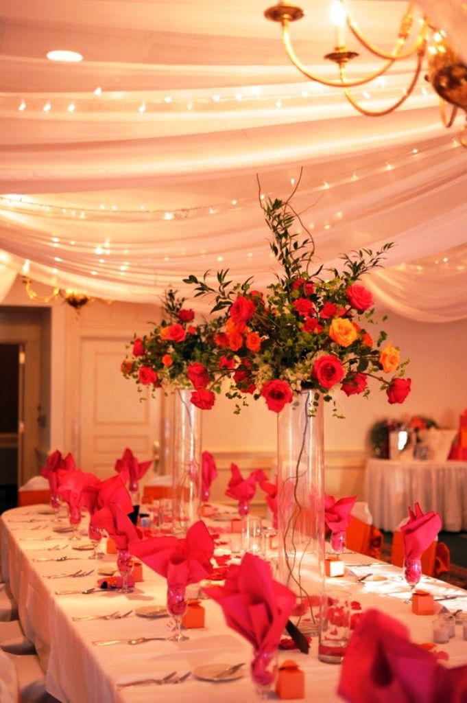 coral and gold wedding table Decorations