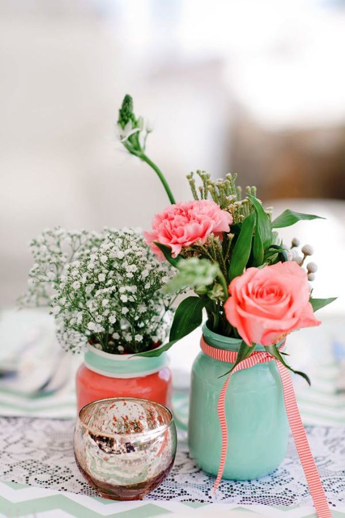 mint and coral centerpieces Wedding Decorations