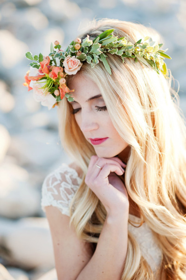 Boho Wedding Hairstyles With Floral Crowns