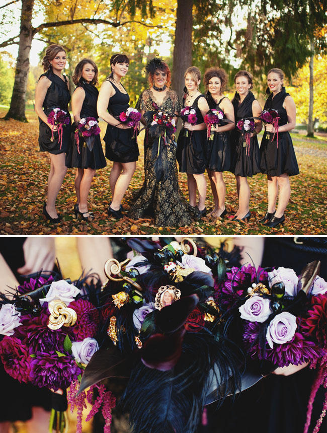 Halloween Black and Purple Wedding Dress