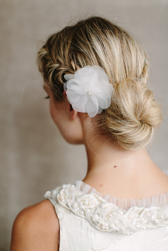 Low Chignon Wedding Hairstyles With Flowers