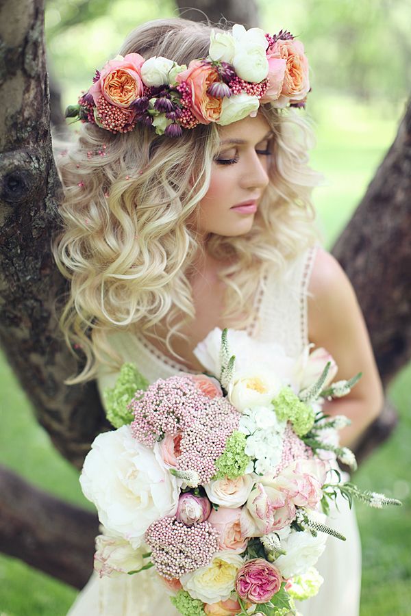 Messy Wedding Hairstyles With Flower Crowns